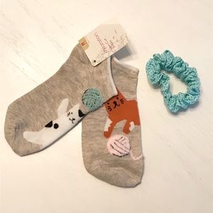 NWT Bundle Scrunchie and Cat Socks